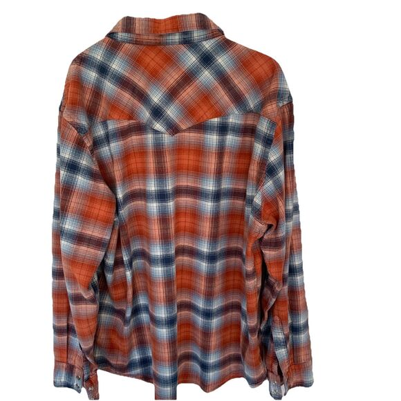 PENDLETON Wyatt Flannel Shirt Men’s XL Blue/Orange/Lt Blue Plaid Heavy Cotton - Picture 6 of 7